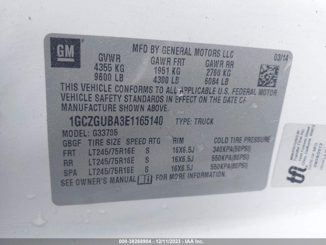 2014 CHEVROLET EXPRESS 3500 WORK VAN VIN: 1GCZGUBA3E1165140