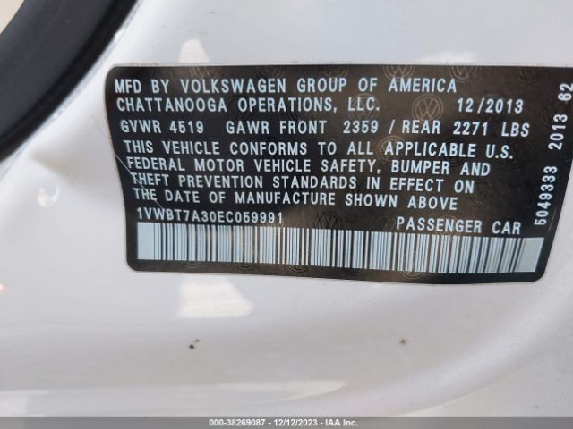 1VWBT7A30EC059991 Volkswagen PASSAT SE