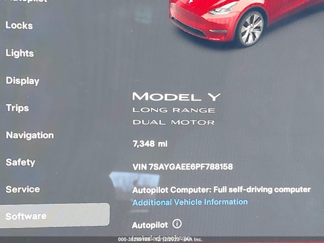 2023 TESLA MODEL Y AWD/LONG RANGE DUAL MOTOR ALL-WHEEL DRIVE VIN: 7SAYGAEE6PF788158