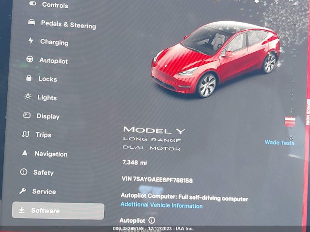 2023 TESLA MODEL Y AWD/LONG RANGE DUAL MOTOR ALL-WHEEL DRIVE VIN: 7SAYGAEE6PF788158