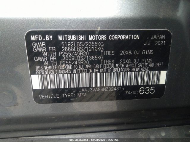 2022 MITSUBISHI OUTLANDER JA4J3VA86NZ024815 Photo 8