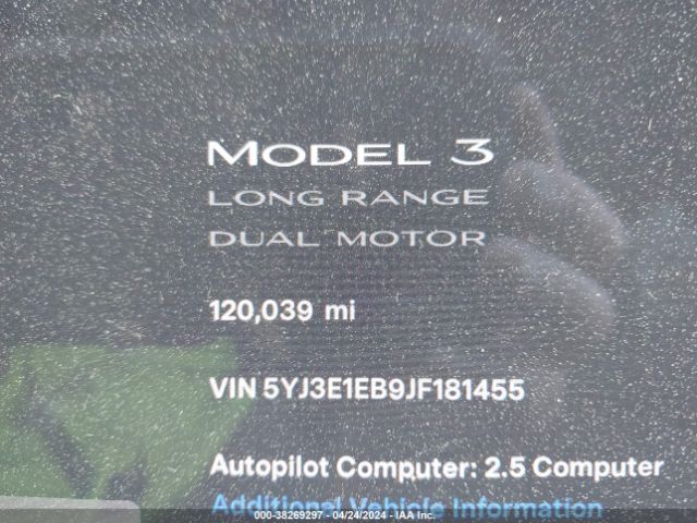 5YJ3E1EB9JF181455 Tesla Model 3 Long Range/performance