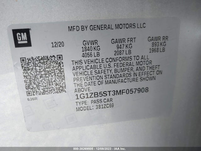 Chevrolet MALIBU LS 2021 1G1ZB5ST3MF057908 Image 9