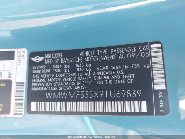 2009 MINI COOPER WMWMF335X9TU69839 Photo 8