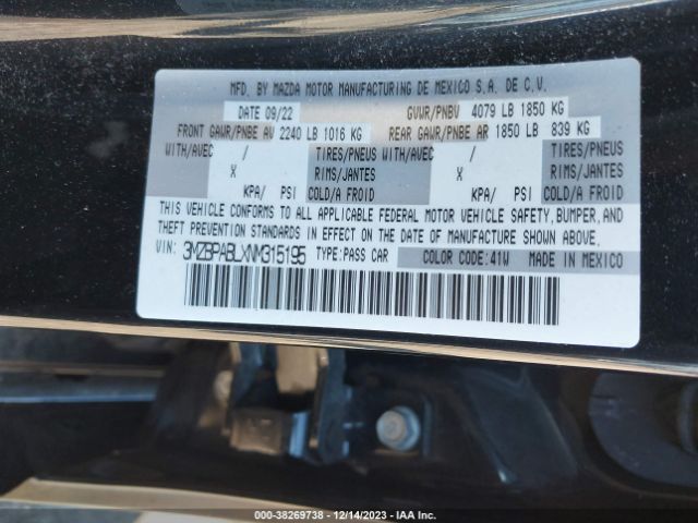 3MZBPABLXNM315195 Mazda Mazda3 Select