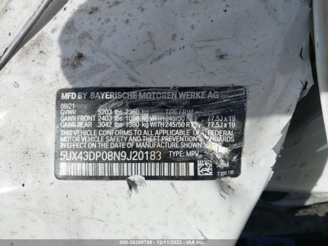 5UX43DP08N9J20183 BMW X3 Sdrive30i