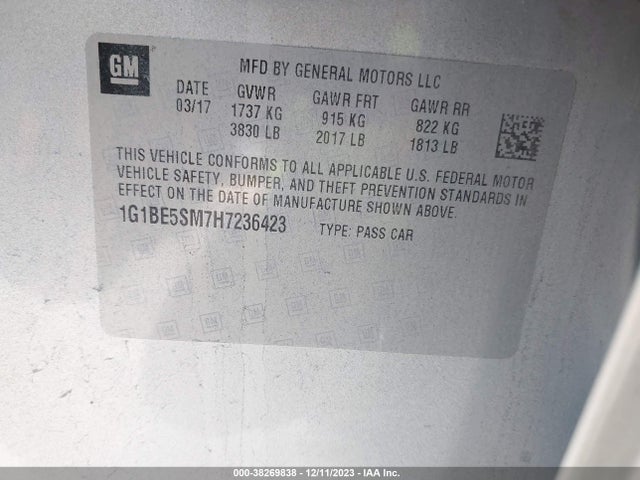 Chevrolet CRUZE LT 2017 1G1BE5SM7H7236423 Image 9