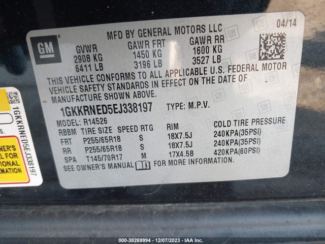 1GKKRNED5EJ338197 GMC Acadia Sle-1