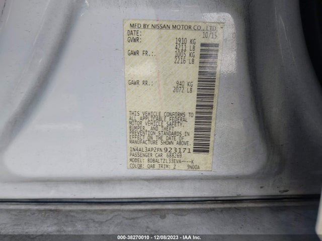 2015 NISSAN ALTIMA 2.5 SL VIN: 1N4AL3AP2FN923171