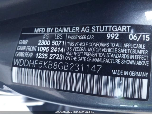 2016 MERCEDES-BENZ E-CLASS WDDHF5KB8GB231147 Photo 8
