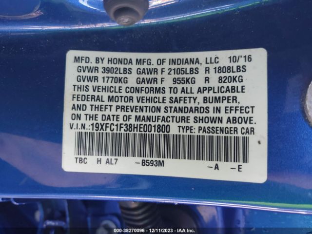 19XFC1F38HE001800 Honda Civic Ex-t