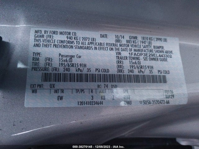 Ford FOCUS S 2014 1FADP3E29EL443302 Image 9