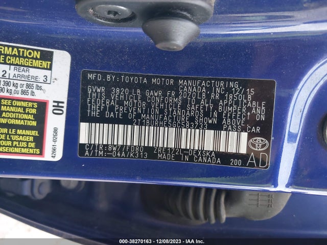 Toyota Corolla S Plus 2016 2T1BURHE5GC583733 Image 9