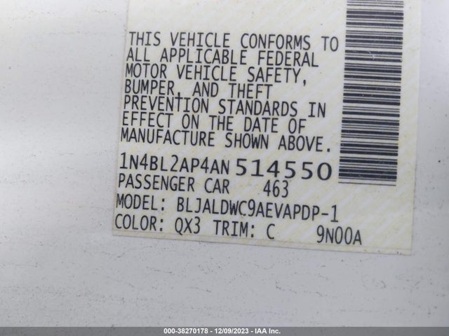 2010 NISSAN ALTIMA 3.5 SR VIN: 1N4BL2AP4AN514550