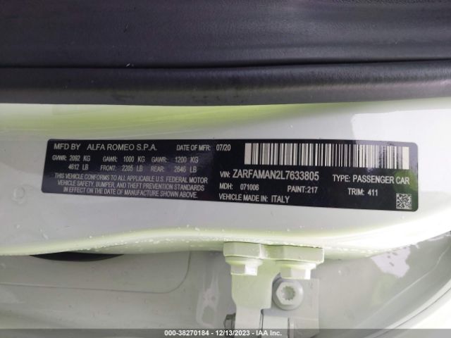 2020 ALFA ROMEO GIULIA ZARFAMAN2L7633805 Photo 8