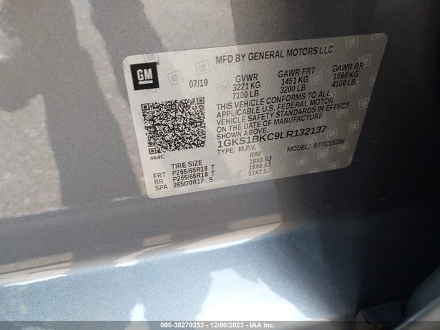 GMC Yukon 2wd Slt 2020 1GKS1BKC9LR132137 Image 9