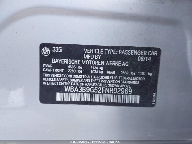 BMW 335i Xdrive 2015 WBA3B9G52FNR92969 Image 9