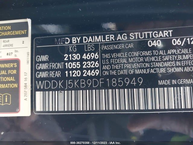 2013 MERCEDES-BENZ E 350 VIN: WDDKJ5KB9DF185949