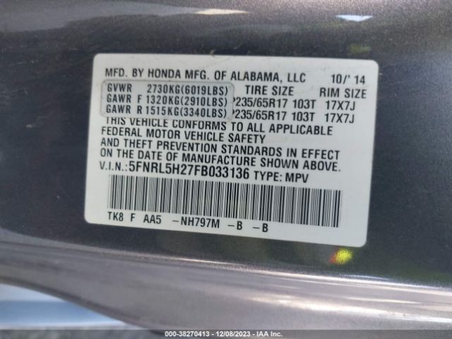 5FNRL5H27FB033136 Honda ODYSSEY LX