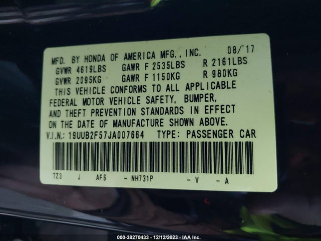 19UUB2F57JA007664 Acura TLX