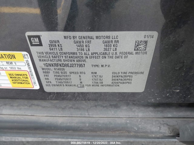 Chevrolet Traverse Ls 2014 1GNKRFKD8EJ277957 Image 9