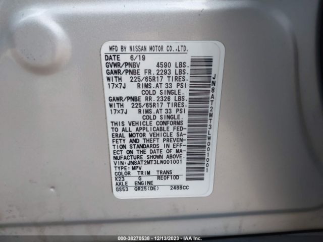 JN8AT2MT3LW001001 Nissan Rogue S Fwd
