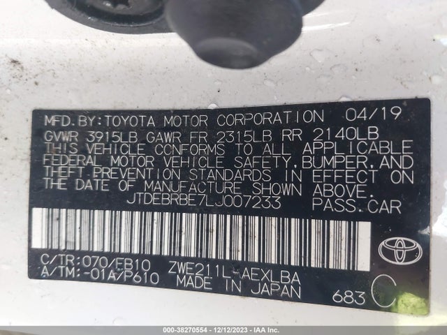 Toyota Corolla Hybrid Le 2020 JTDEBRBE7LJ007233 Image 9