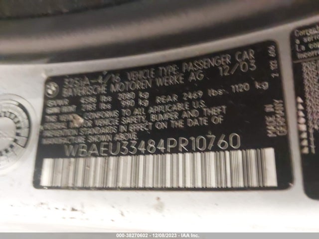 2004 BMW 3 SERIES WBAEU33484PR10760 Photo 8