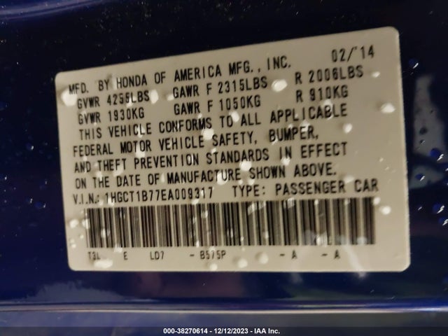 Honda ACCORD EX 2014 1HGCT1B77EA009317 Image 9
