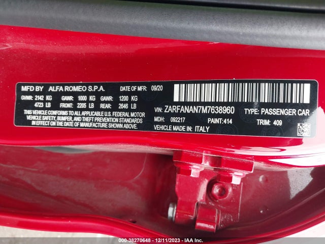 ZARFANAN7M7638960 Alfa Romeo Giulia