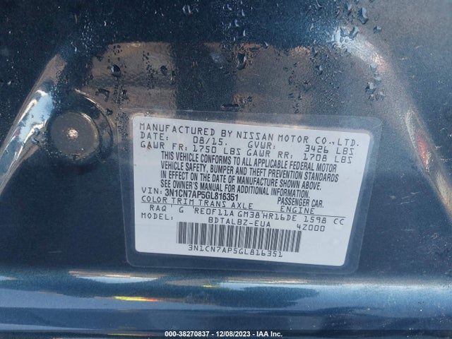 Nissan Versa S/s Plus/sl/sv 2016 3N1CN7AP5GL816351 Image 9