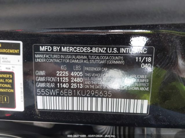 55SWF6EB1KU295635 Mercedes-Benz Amg C 43 4matic
