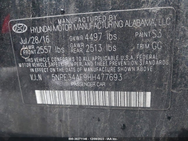 2017 HYUNDAI SONATA LIMITED VIN: 5NPE34AF9HH477693
