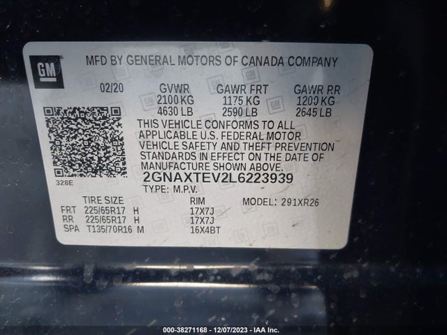 Chevrolet Equinox Awd 2fl 2020 2GNAXTEV2L6223939 Image 9