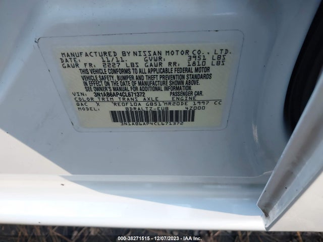 2012 NISSAN SENTRA 2.0 S VIN: 3N1AB6AP4CL671372