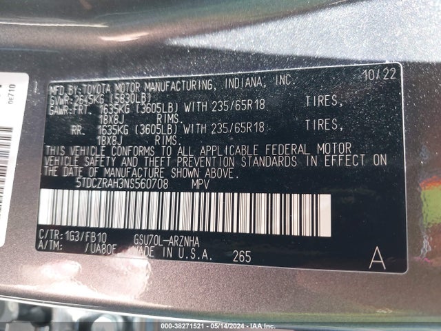 Toyota Highlander L 2022 5TDCZRAH3NS560708 Image 9