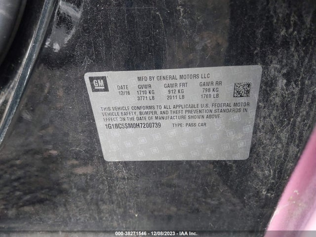 Chevrolet CRUZE LS 2017 1G1BC5SM0H7200739 Image 9