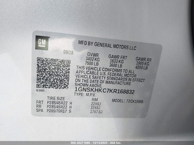 Chevrolet Suburban Lt 2019 1GNSKHKC7KR168832 Image 9