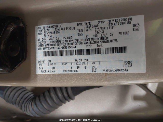 Ford F-150 Xlt 2017 1FTEW1EG3HKE15894 Image 9