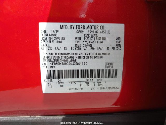 1FM5K8HC9LGB41170 Ford Explorer Platinum