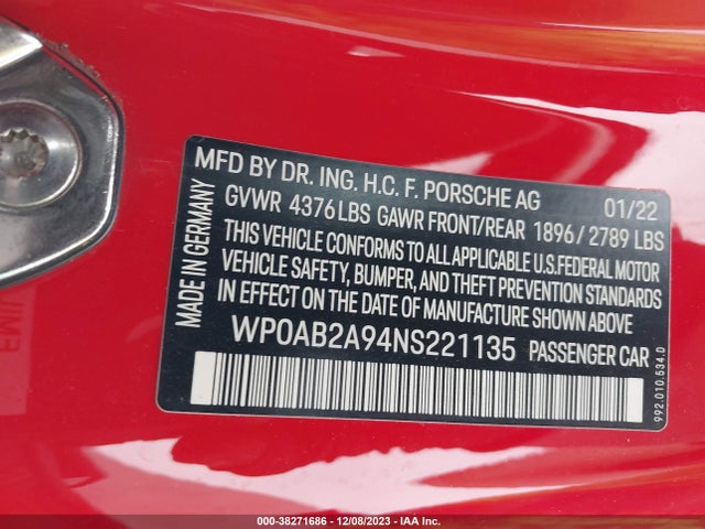 2022 PORSCHE 911 WP0AB2A94NS221135 Photo 8
