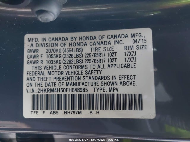 Honda CR-V EX 2015 2HKRM4H50FH648985 Image 9