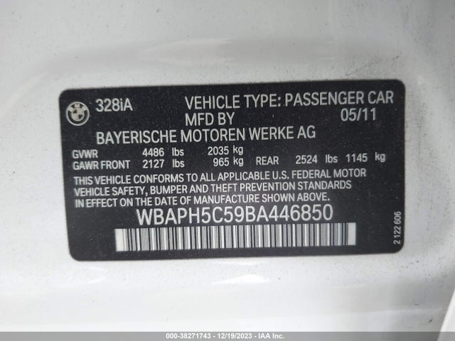 2011 BMW 328I VIN: WBAPH5C59BA446850