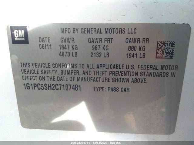 2012 CHEVROLET CRUZE LS VIN: 1G1PC5SH2C7107481