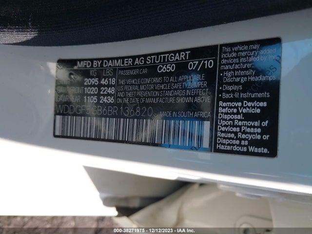 Aukcja sprzedaży 2011 Mercedes-benz C 350 Sport, vin: WDDGF5GB6BR136820, numer aukcji: 38271975