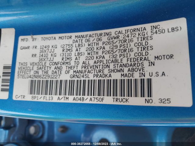 2006 TOYOTA TACOMA 5TELU42N86Z291227 Photo 8