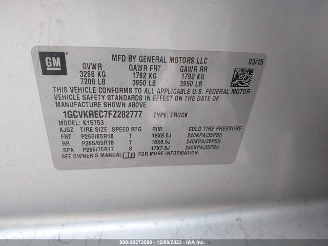 Chevrolet Silverado 1500 2lt 2015 1GCVKREC7FZ282777 Image 9