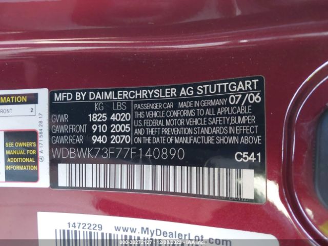 2007 MERCEDES-BENZ SLK 55 AMG WDBWK73F77F140890 Photo 8