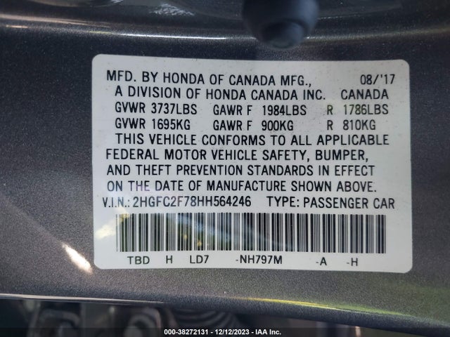 Honda CIVIC EX 2017 2HGFC2F78HH564246 Image 9