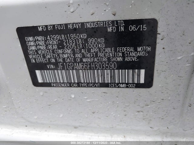 2015 SUBARU IMPREZA 2.0I LIMITED VIN: JF1GPAM66FH303590